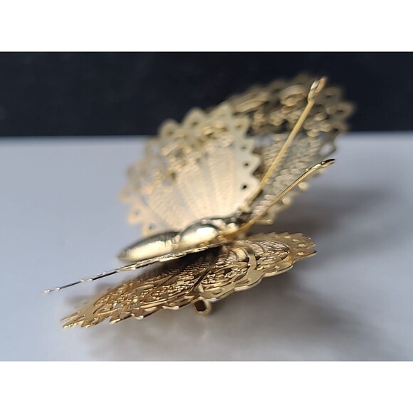 Gold Tone Metal Butterfly Brooch Vintage Costume Jewelry - Picture 6 of 10